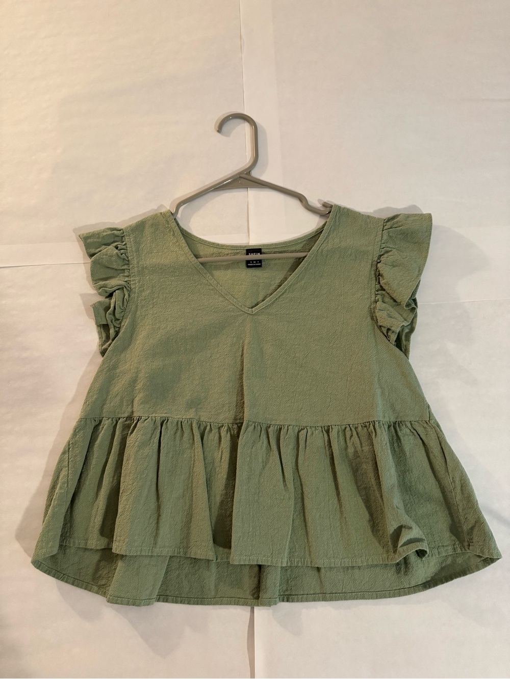 SHEIN Sage Green Ruffle Sleeve Peplum Top